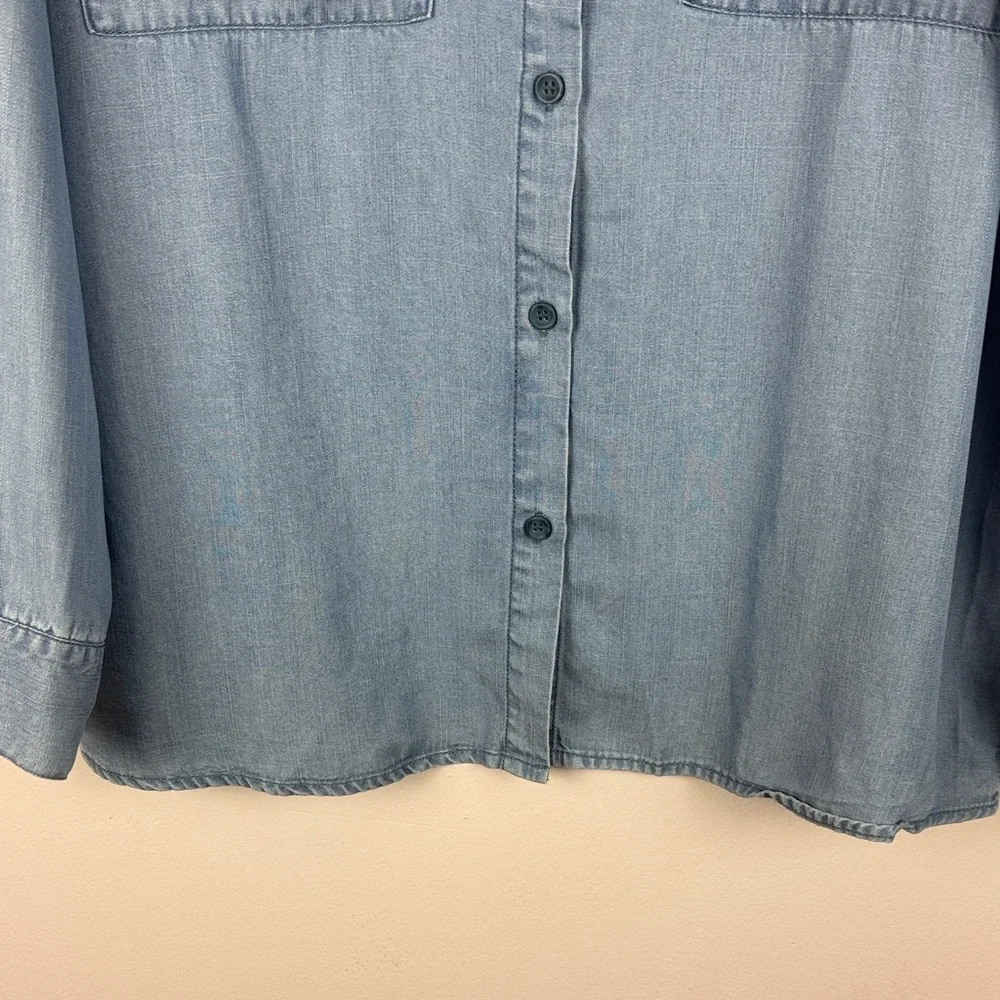 Hester & Orchard 100% Tencel Casual Blue Denim Studded Long Sleeve Medium Blouse - Picture 9 of 11